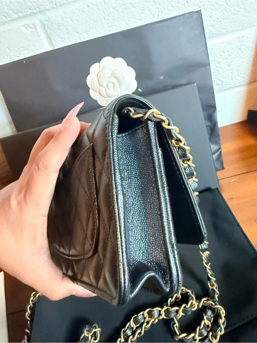 CHANEL Black Quilted Wallet with Gold CC Turn-Lock